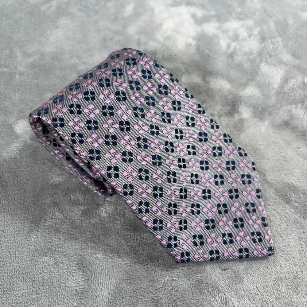 Charvet Place Vendôme Mens Silk Tie Purple Geometric France Lavender Medallion